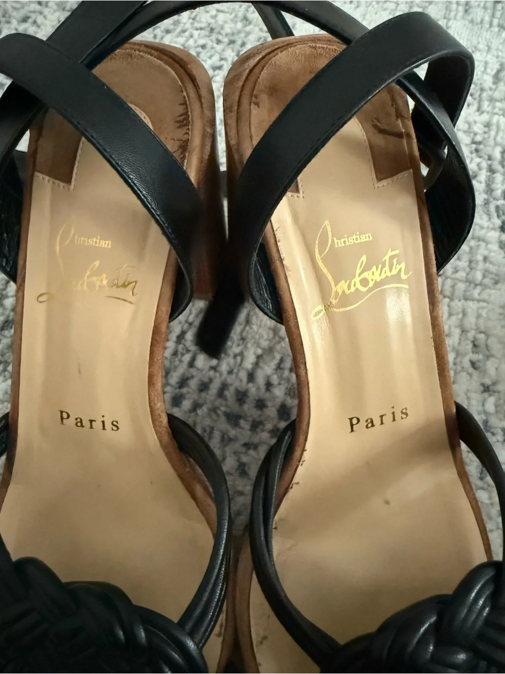 Christian Louboutin Black Knotted Leather Ankle Strap Sandals 38 - Picture 3 of 5